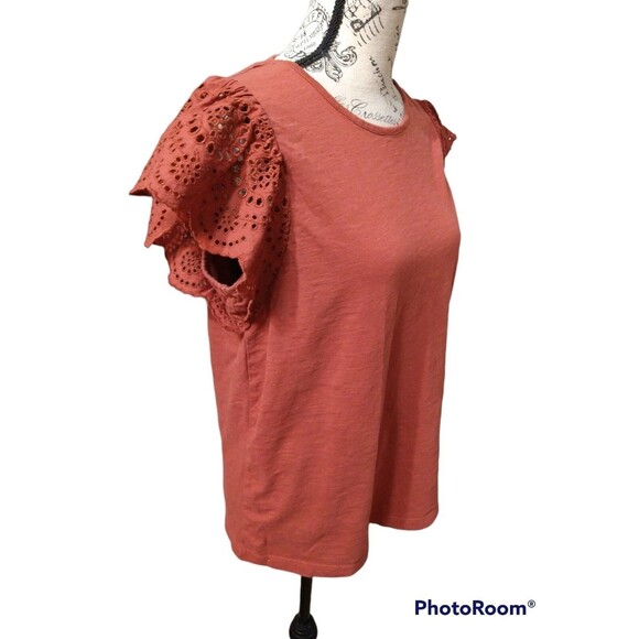 J crew eyelet Flutter sleeve top Paprika md Paprika Boho Feminine Cottage Core - Picture 3 of 6